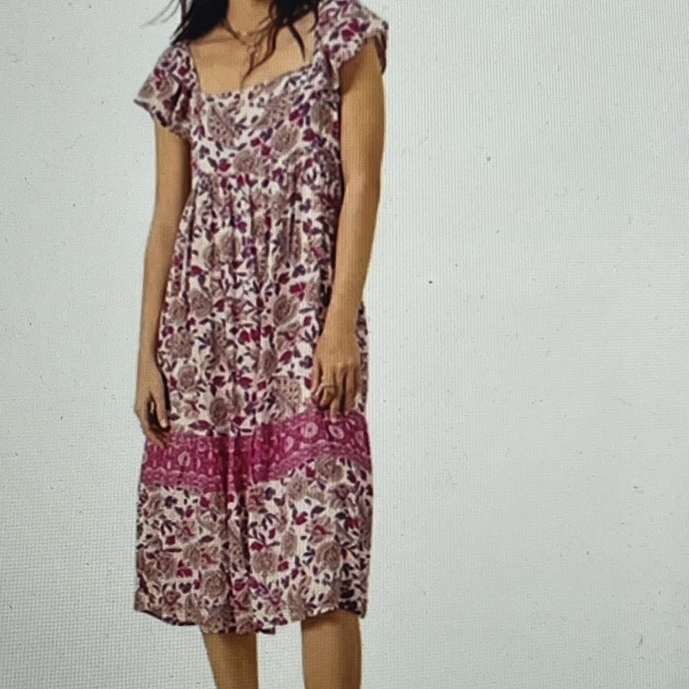 ba&sh Pink and White Floral Midi Dress